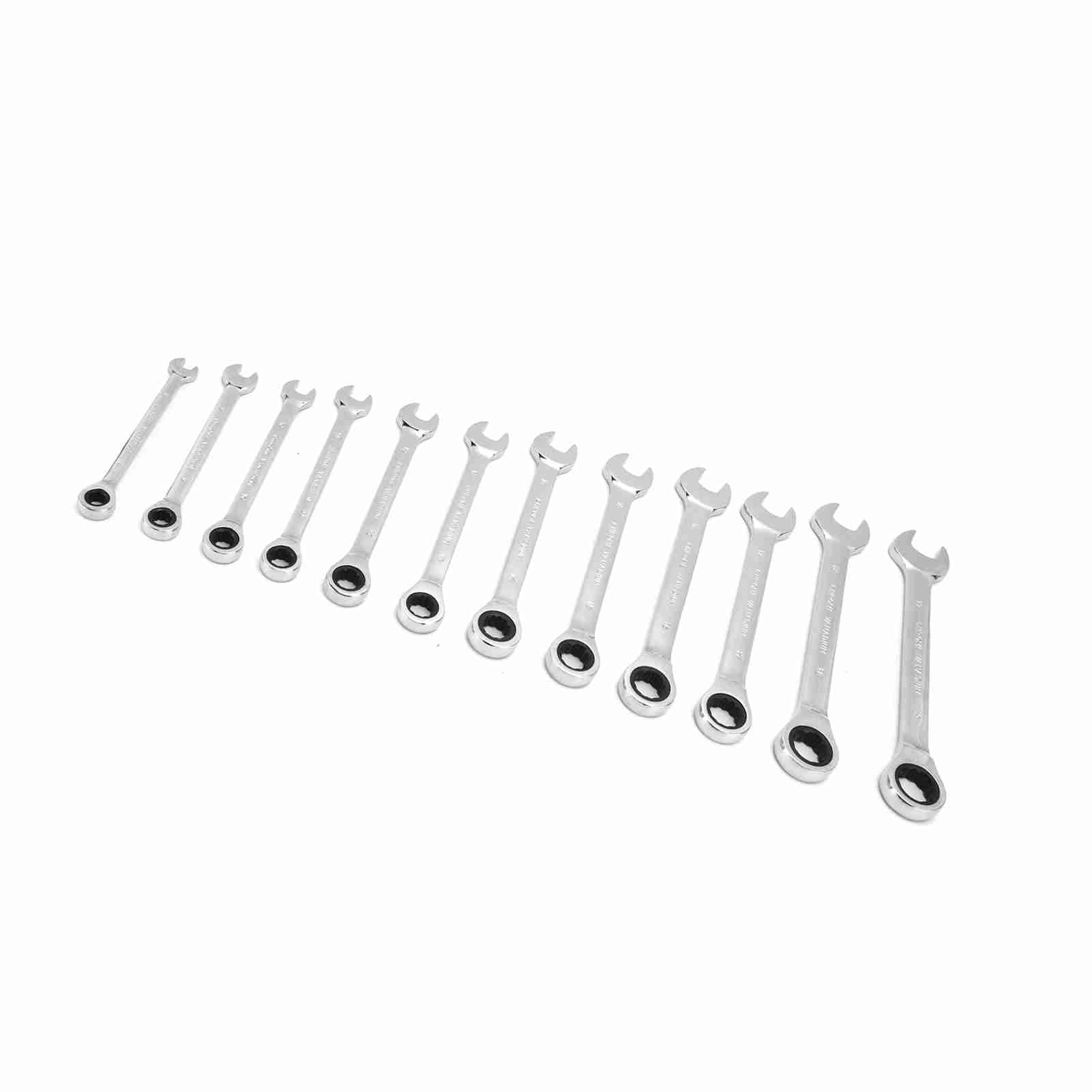 Tissting Juego de Llaves de Carraca 12 Piezas 8-19mm, Llave Combinada Acero Cromo Vanadio con Bolsa de Almacenamiento para Uso en Talleres (cabeza fija)