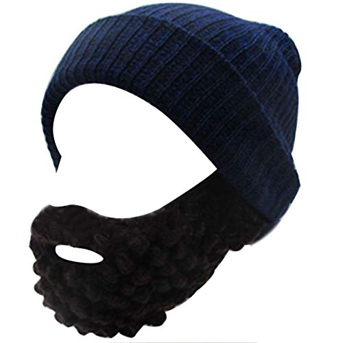 LerBen Men Women Beard Hats Warm Winter Knitted Beanie Caps Ski Hat Navy