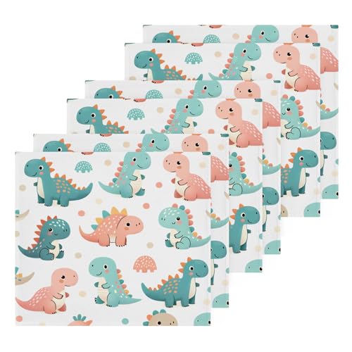 YANENDIE Cute Little Dinosaurs (2) Washcloths Towels, Highly Absorbent and Soft Cotton Face Cloths, 6 Pack Quick Dry Wash Cloths - 12 X 12 Inches