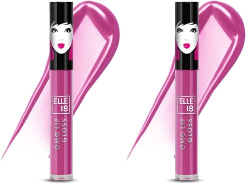 Image of Elle 18 OMG Lip Gloss, Glossy Finish, Pink-a-licious, Non-sticky Formula, Moisturising, Infused with Rapeseed and Jojoba Oil, Full Coverage| 2.5ml (Pack of 2)