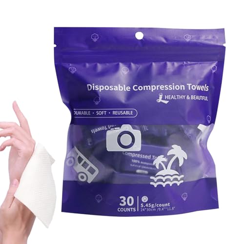 Toallas Faciales Compresas - 30 Mini Toallas Desechables Compactas | Guantes De Inodoro Extensibles De Algodón, Para Camping, Viajes, Playa, Baño, Gimnasio, Spa, Desmaquillaje, H