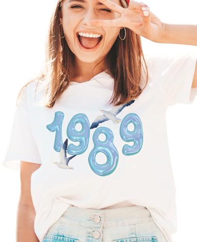 Concert T-Shirt with 1989 Design, Singer Concert Music Shirt Gift for Fans,100% Cotton Trendy Graphic Short Sleeve Summer Tee(S, White), Small