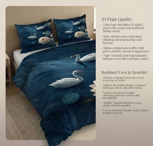 Image of SANMARINO 300 TC Cloud Cotton Pixel 7D King Size Bedsheet with 2 Pillow Cover | Premium 7D Floral Printed Bedding Set | Ultra Soft & Breathable | 108x108 Inch | Midnight Sapphire Lotus Serenity