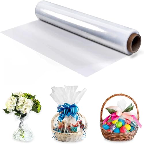 Papier Cadeau Transparent, 80cmx30m Papier Transparent Emballage, Cellophane, Rouleau Plastique Transparent, Papier Emballage Fleuriste Convient pour les bouteilles de vin les biscuits les collations