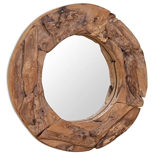 Yuhi-Hqyd Decorative Mirror,Round Shape Mirror,Wall Mirror,Vintage Mirror,Art Mirror,Decorative Mirror,Vanity Mirror,For Bathroom, Bedroom, Entryway,Handmade,With A Hanging Hook, Teak 23.6" Round #TOP2