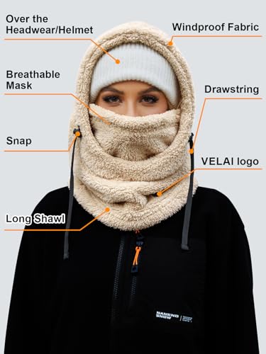 Velai Balaclava Fleece Ski Mask For Men Women Winter Face Masks Windproof Hooded Scarf Cold Weather Hat Neck Warmer thumb #4