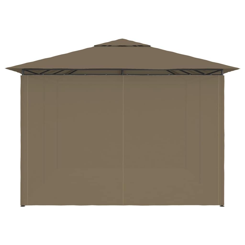 Carpa de jardín con cortinas, 4 x 3 m, color topo, 180 g/m², carpa de jardín con pared lateral y ventana, resistente a la intemperie, con mosquitera, ideal para barbacoas, terrazas, recepciones