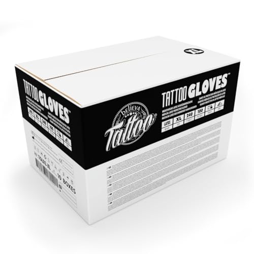believa Tattoo Guantes desechables de látex, color negro, caja de 1000 unidades (10 x 100 unidades), sin polvo, talla XS