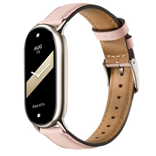 Pulseiras em Couro NSmart com encaixe de metal compatíveis com MI BAND 8 9 10 - New version (Rosa, MI BAND 8)