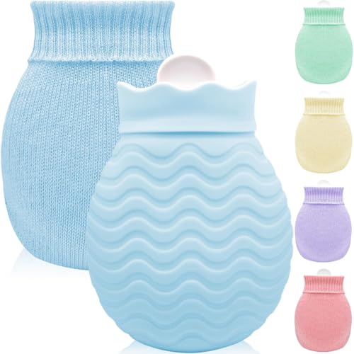 Kleine Wärmflasche mit Bezug - 320ml Mini Silikon Wärmflasche für Warm- und Kaltkompressen, Hand-Fuß-Bettwärmer, Ideal für...