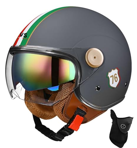 BDBRHFG Casque Ouvert Motard Approuvé Dot/ECE, Casque De Moto Vespa Jet, Noir, Taille M/L