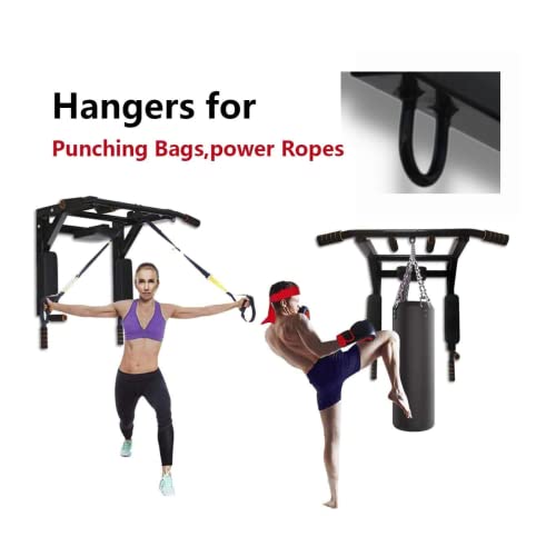 Image of wall mount pull up bar 3in1 multi grip chin up for dips station,strengrh tarining,increasinh hieght for home gym equipments
