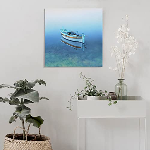 Rowing A Fishing Boat In The Ocean Painting Sea View Beach House Decoration Canvas Painting Posters And Prints Wall Art Pictures For Living Room Bedroom Decor 28X28Inch(70X70Cm) Frame-Style #TOP3