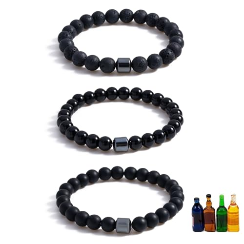 3PCS Glame Anti Alcohol Bracelet for Men Women，Stone Volcanic Stone Reduce the Urge Drinking Alcohol Manifestation Relieve Anxiety Stress Jewelry Gift