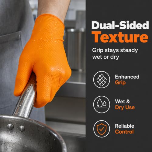 Image of BusyLive Disposable Nitrile Gloves with Diamond Texture for Kitchen | Textured Grip and Heavyweight Design, Latex Free Work Gloves for Cleaning, Mechanics, and Gardening