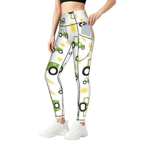 Leggings con estampado de tractor Farming para mujer con bolsillos integrados