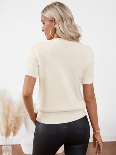 Womens Short Sleeve Sweater Fall 2025 Business Casual Outfits Crewneck Lightweight Thin Sheer Knit T-Shirt Top4
