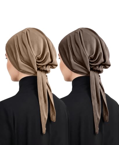 Image of Mehar Women's Hair Ponytail Cap Set of 2 | Soft Stretchable Polyester Hijab Inner Cap | Adjustable Tie-Back | Scarf & Helmet Inner | One Size Fits All