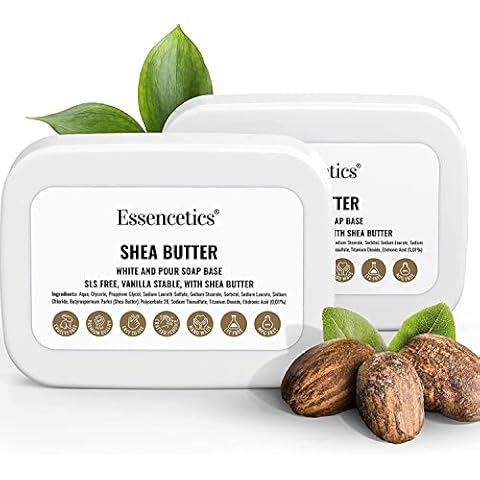 Essencetics Sheabutter Rohseife Seifenbasis Melt and Pour Seifenbasis Rohseife SLS Frei Seifenblock zum Seifengießen opak weiß Shea Butter Soap Base 1kg Cover