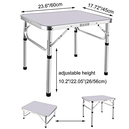 Lucn 2ft Folding Camping Table, Portable Foldable Picnic Tables for Outdoor Indoor Garden, Balcony Market Kitchen Work Table, 2 Height 20cm/56cm, Table Top Size: 60x45cm - Image 3