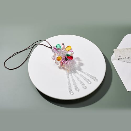 Image of Crystal Flower Ball Car Pendant Lucky Car Mirror Hanging Ornament Crystal Suncatcher Hanging Charm Auto Interior Decoration, Colorful