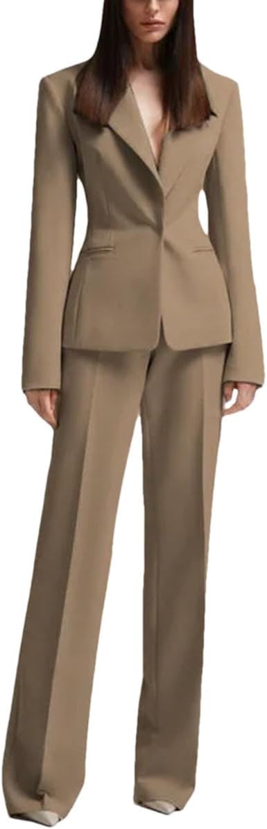 Wjnvfioo Women Elegant 2-Piece High Street Jacket Birthday Evening 2 Pieces Party Long Coat Straight Pants Set