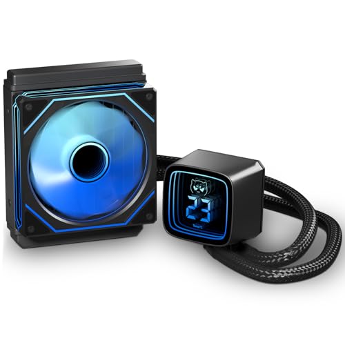 120MM AIO CPU Cooler with Digital Display, 120mm Liquid Cooling, ARGB PWM Fans,LGA 1700/1200/115X/1366/775, AMD AM5/AM4, Black