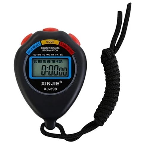 Digital Water-Proof Stop Watch - Multifunctional Sports Stop Watch for Swimming, Running, Basketball and Football - LCD Display Chronograph with Alarm Clock (Black)