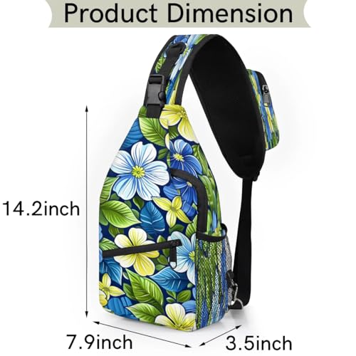 Bolso cruzado tipo sling para mujer y hombre azul floral miniatura 2