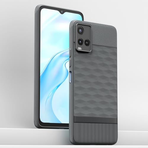 Image of Pikkme Back Cover for Vivo Y21 2021 / Y33s Camera Protection 3D Hexa Cube Design Silicone Protective Bumper Case (Grey)