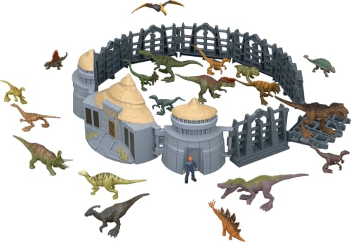 Image of Mattel Jurassic World Advent Calendar, 24 Days of Toy Surprises, 19 Mini Dinosaurs, 1 Human, 4 Scene Pieces, Jurassic Park Island Visitor