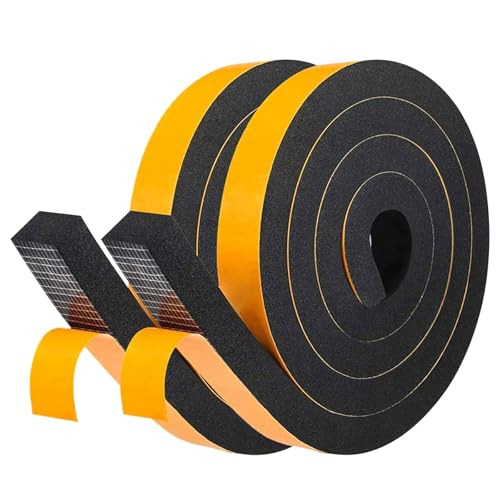 LIKERAINY Bande de d'Étanchéité 25,4x19mm Autocollante en Mousse Joint Fenêtre Boudin de Portes Isolation en Caoutchouc Imperméable et Insonorisation Noir...