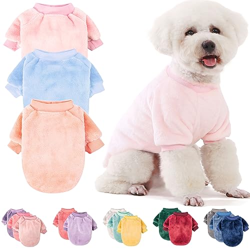 Image of FabriCastle Dog Sweaters, 3-Pack Dog Clothes for Small Dogs Girl & Cats, Soft and Warm Pet Coats XXS - XXL, Winter Pet Jackets, Doggy Apparel Costumes, Puppy Outfits (Ballet pink,Skyblue,Peach, Small)