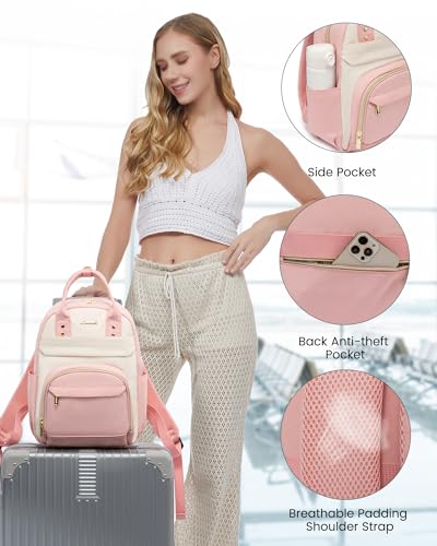 Image of LOVEVOOK Small Backpack Purse for Women, Mini Backpack, Light Weight Cute Fashion Backpack for Work Daily Travel, Pink-Beige