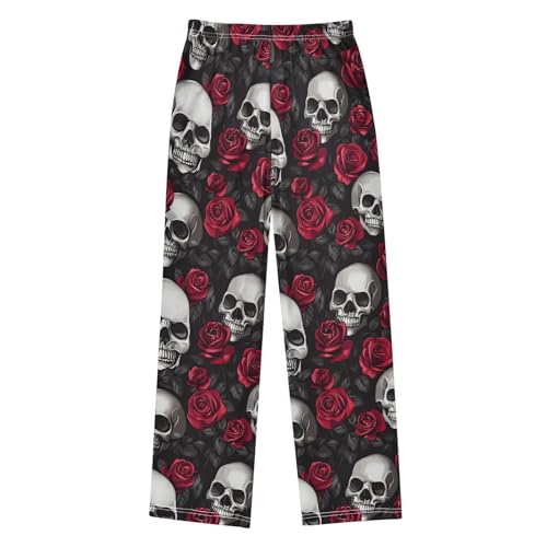 ALAZA Sugar Skull Rose Flower Retro Pajama Lounge Pants Long Sleep Pajama Bottoms with Pockets2