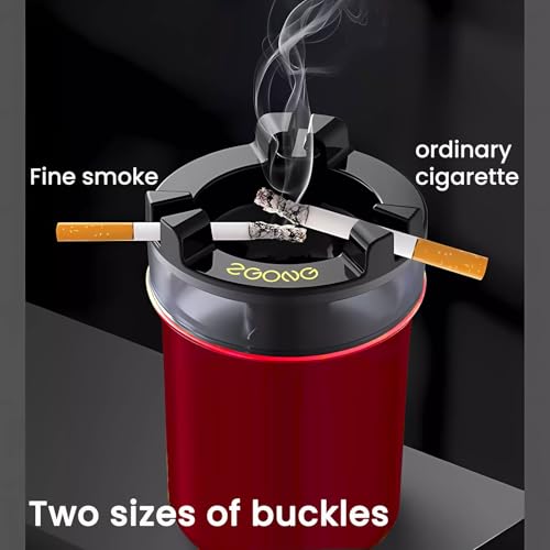 Image of Stainless Steel Ashtray with Water Tank - Quick Extinguishing, Windproof & Ash-Proof, Detachable & Easy to Clean Odor-Proof Design - for Indoor, Outdoor, Car, Office, and Home Use (Red)