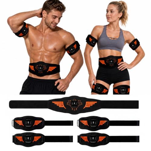 Kit de electroestimulador EMS de 5 piezas, dispositivo recargable para tonificación de abdomen, brazos y piernas, mejora la fuerza del core, recuperación post-entrenamiento y modelado corporal para hombres y mujeres miniatura 1