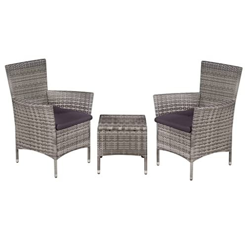 Lumanois Mobilier de Bistro 3 pcs Résine tressée Gris Salons de Jardin Gris,44095