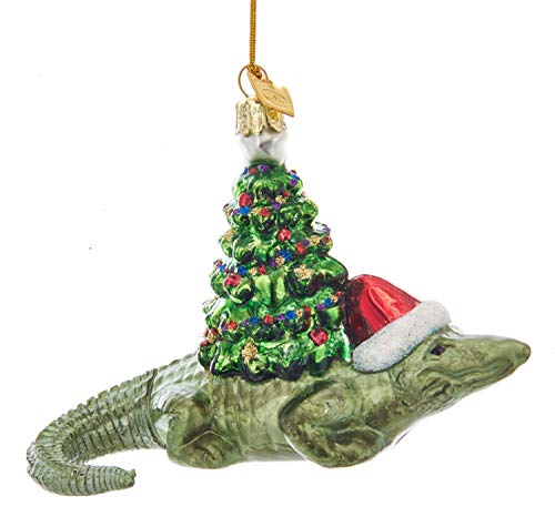 Noble Gems Alligator with Christmas Tree Glass Ornament NB1390