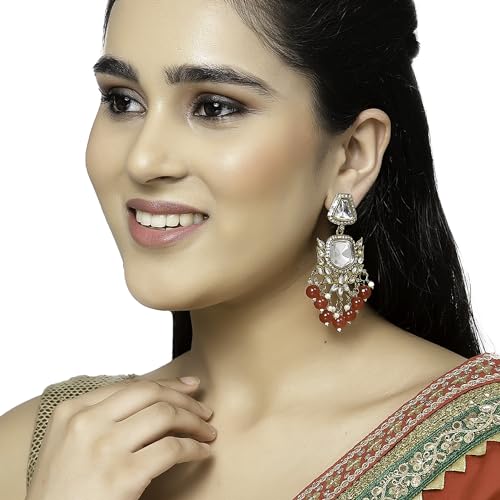 Gold-Plated Kundan & Pearls Mirror Drop Earrings