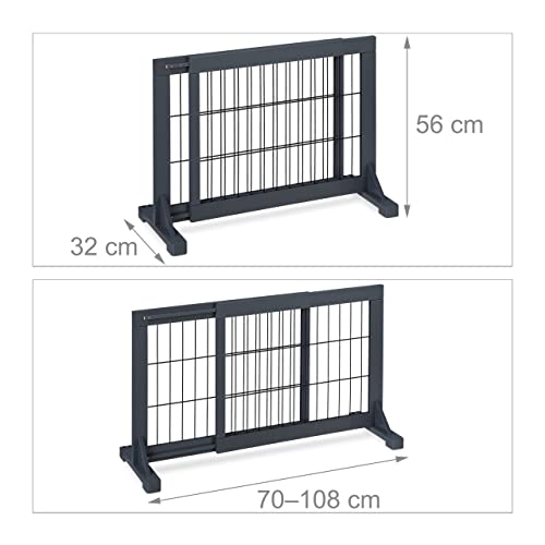 Relaxdays Absperrgitter, ausziehbares Schutzgitter, Treppe & Tür, HxB: 56 x 70-108 cm, freistehend, Kinder & Hunde, grau