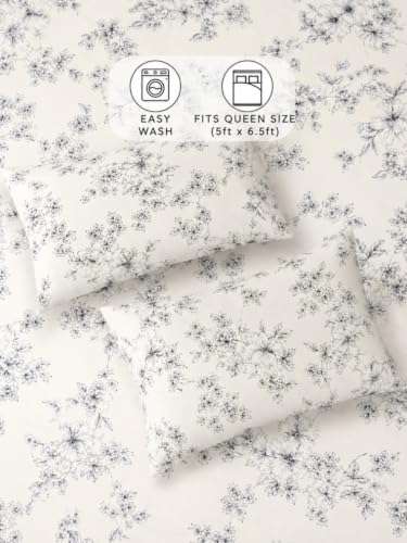 Image of 380 TC Premium Glace Cotton Elastic Fitted Bedsheet King Size with 2 Pillow Covers King Size | Double Bed with All Around Elastic (White Black, Fitted - 72 inchx78 inch King)