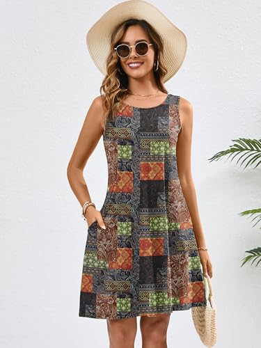 Image of Heymoments Women's Summer Dresses Sleeveless Casual Fashion Loose Swing Button Down Beach Dress with Pockets