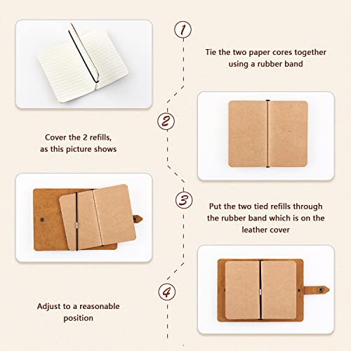 Fasjosma Caderno de couro recarregável, caderno de couro pequeno para viagem, diário de couro vintag