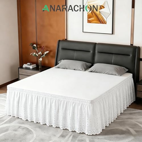 Falda de cama elástica Queen blanca ANARACHON con volantes de 18 pulgadas 8