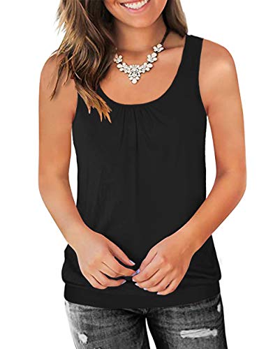 Traleubie Round Neck Workout Tank Tops for Women Casual Sleeveless Shirts Loose Fit Black M