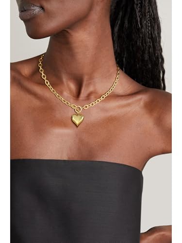 BERISO Gold Chunky Necklaces for Women 14K Gold/Silver Plated Chain Toggle Clasp Necklace Dainty Heart Pendant Paperclip Necklace Evil Eye Choker Necklace For Women3