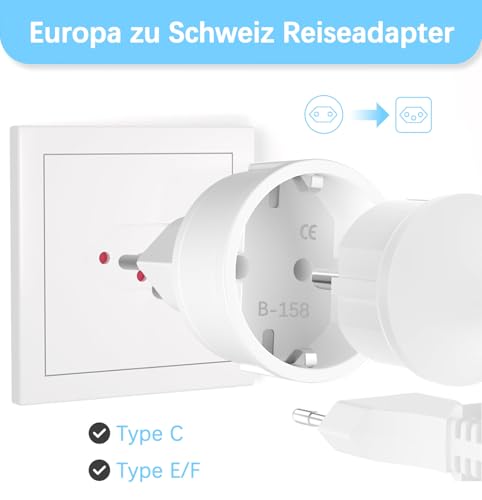 Deutschland auf Schweiz Stecker 3 Stück Schweiz Reiseadapter, Deutschland auf Schweiz Reiseadapter, Deutschland auf Schweiz Steckdose, Schweizer Reisestecker für Malediven, Ruanda, Liechtenstein