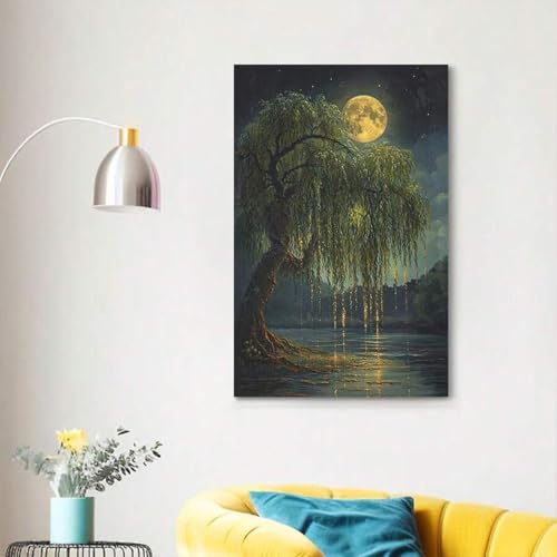 Impression sur toile saule pleureur et lune affiche mystique pour bureau - 3