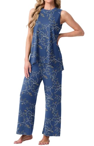 Image of PrinStory Womens Pajamas Sets 2 Piece Soft Pjs for Women Sleeveless Pajama Set Summer Loungewear with Pockets